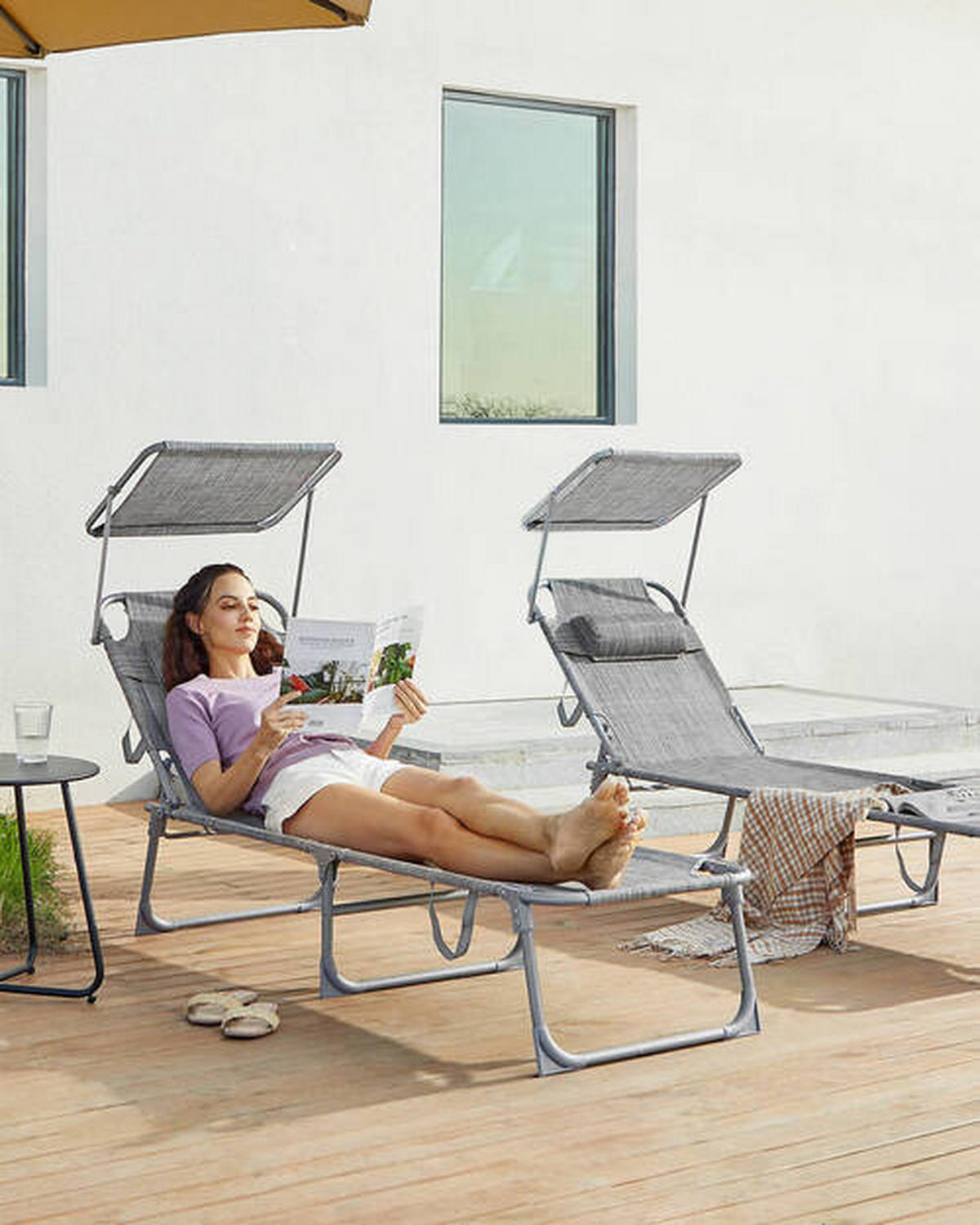 OPALOVACÍ LEHÁTKO kov, textil - šedá/světle šedá, Basics, kov/textil (53/29.5/193cm) - Modante