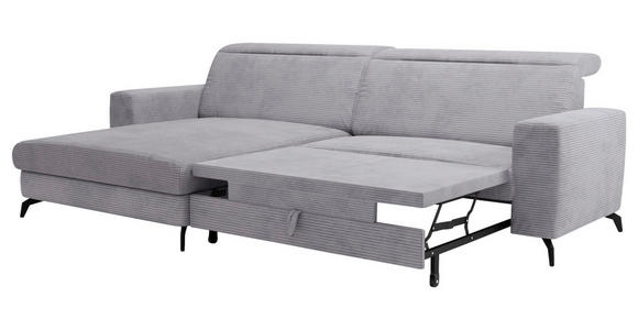 ECKSOFA inkl. Funktion Hellgrau Cord - Hellgrau/Schwarz, KONVENTIONELL, Textil/Metall (178/290cm) - Cantus