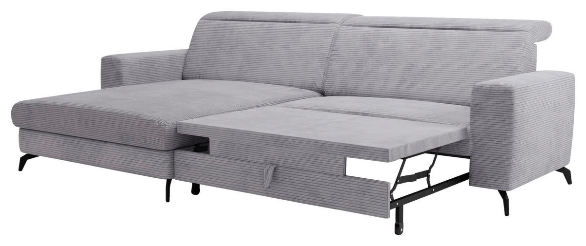 ECKSOFA in Cord Hellgrau  - Hellgrau/Schwarz, Konventionell, Textil/Metall (178/290cm) - Sit & More