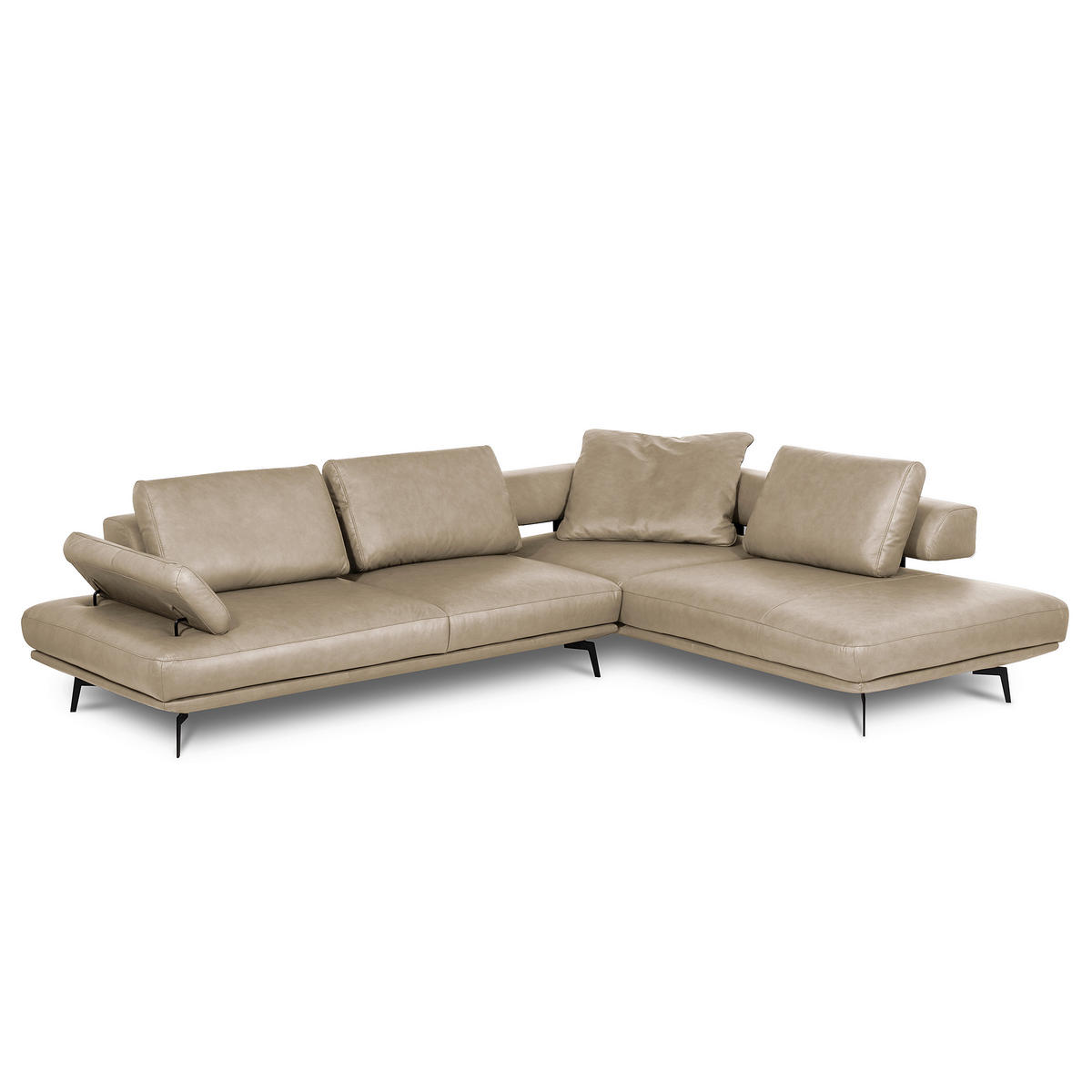 ECKSOFA Creme Echtleder  - Creme/Schwarz, Design, Leder/Metall (306/237cm) - Livetastic