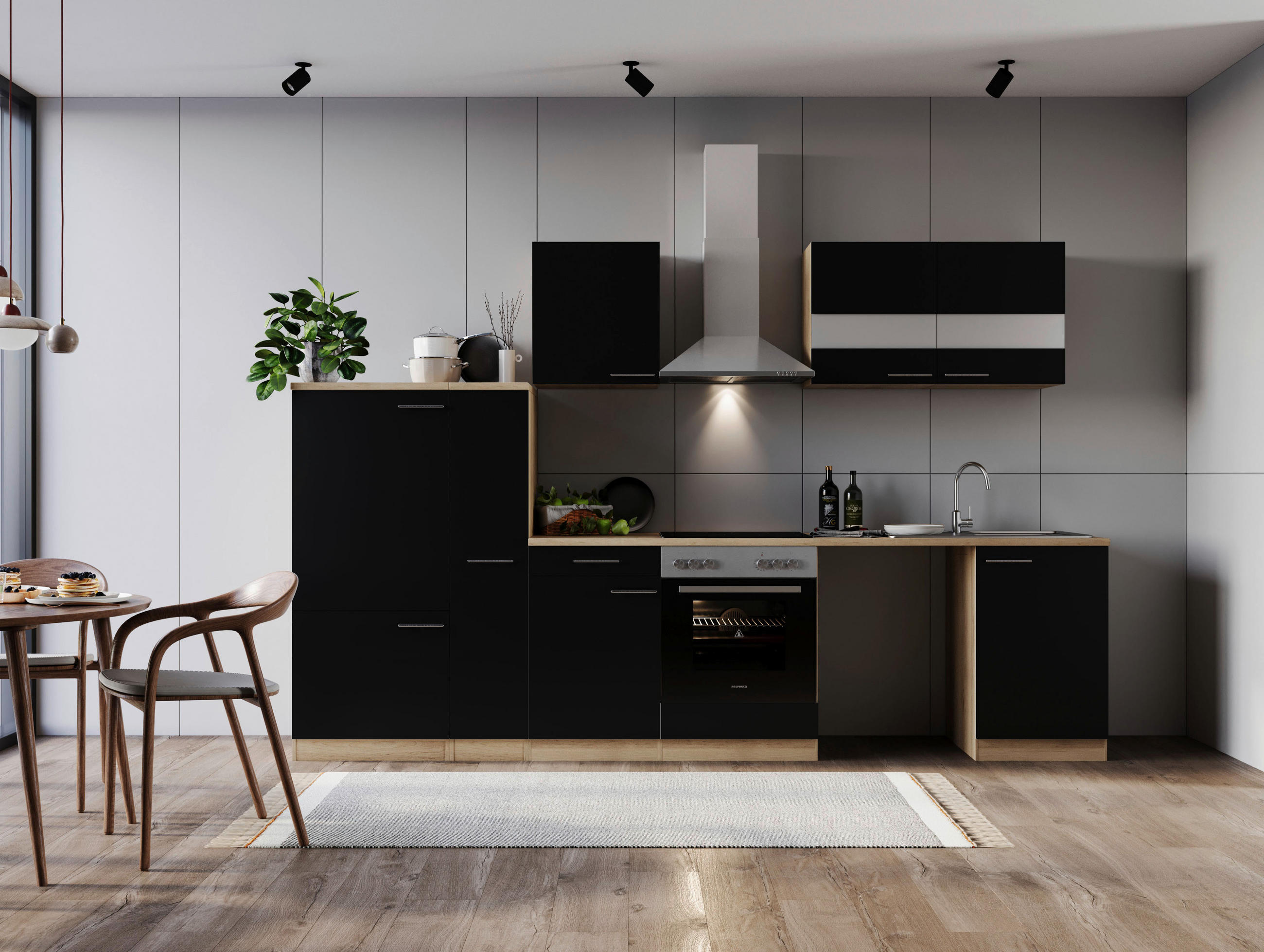 MODULKÖK 310 cm   i svart  - stålfärgad/svart, Basics, metall/trämaterial (310cm) - Respekta