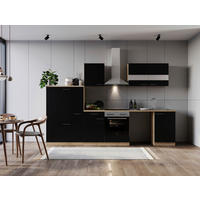 KÜCHENBLOCK 310 cm   in Schwarz  - Edelstahlfarben/Eichefarben, Basics, Glas/Holzwerkstoff (310cm) - Respekta