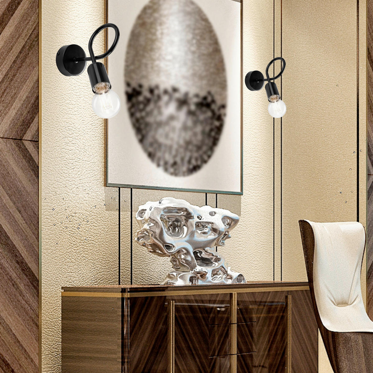 WANDLEUCHTE 8/18 cm   - Schwarz Hochglanz, Natur, Metall (8/18cm)