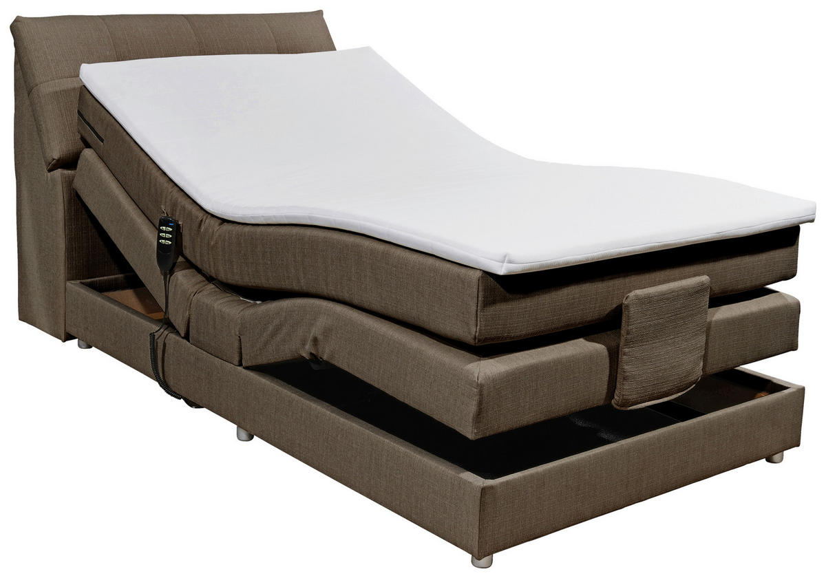 BOXSPRINGBETT 120/200 cm,  in Dunkelbraun, Matratze, Bettkasten, Topper, motorische Verstellbarkeit, H2 = mittel  - Dunkelbraun/Silberfarben, Design, Kunststoff/Textil (120/200cm) - Esposa