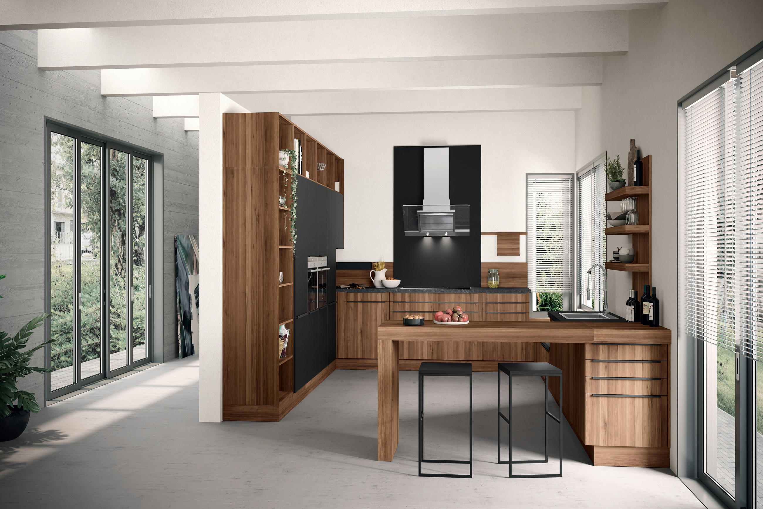 EINBAUKÜCHE NOCE  - Nussbaumfarben, Basics, Holz - OSTER