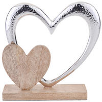 OKRASNO SRCE - srebrne barve/rjava, Natur, kovina/les (21/21/6,5cm) - Ambia Home