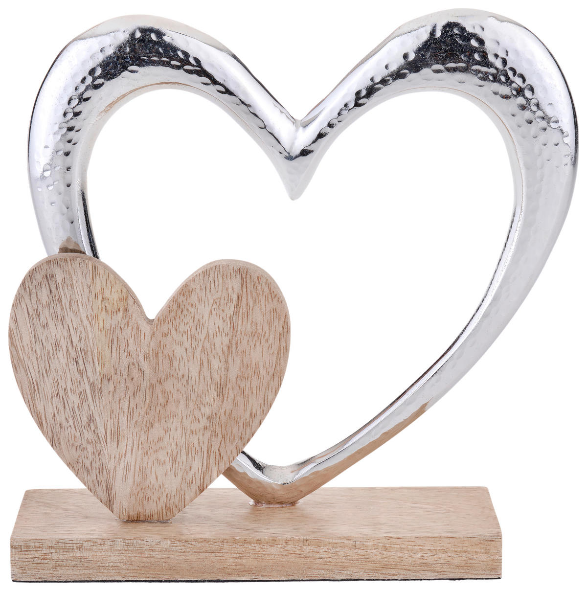 OKRASNO SRCE - srebrne barve/rjava, Natur, kovina/les (21/21/6,5cm) - Ambia Home