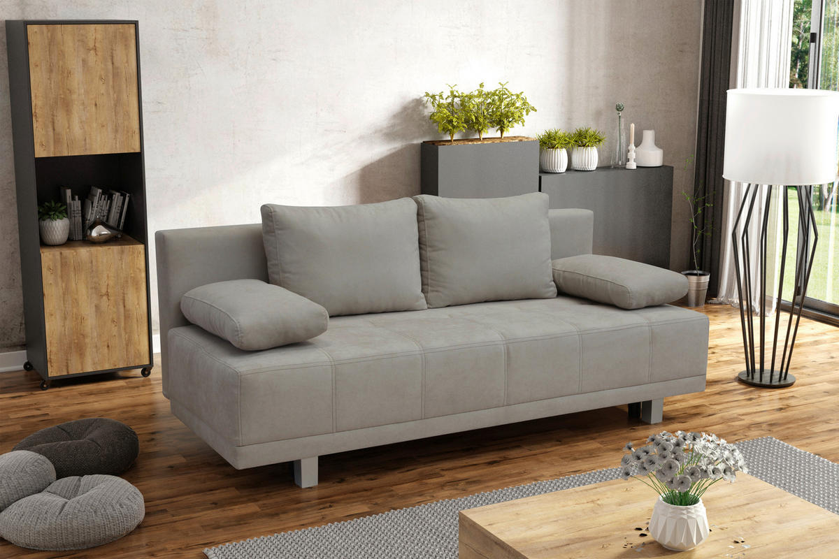 SCHLAFSOFA in Samt Beige  - Chromfarben/Beige, Design, Kunststoff/Textil (194/77/89cm) - MID.YOU