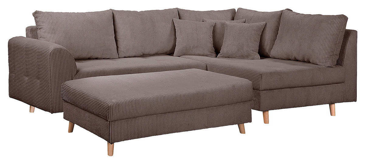 ECKSOFA inkl. Hocker Ariella Braun Cord  - Naturfarben/Braun, Design, Holz/Textil (231/161cm) - Livetastic