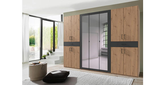 DREHTÜRENSCHRANK  in Graphitfarben, Eiche Artisan  - Schwarz/Graphitfarben, KONVENTIONELL, Glas/Holzwerkstoff (313/208/58cm) - Carryhome