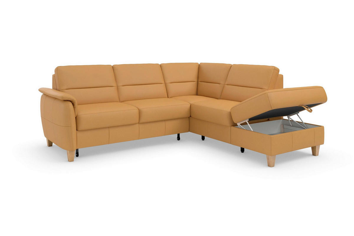 ROHOVÁ SEDAČKA, textil, kůže, curry žlutá - barvy dubu/curry žlutá, Basics, dřevo/textil (236/212cm) - Sit & More