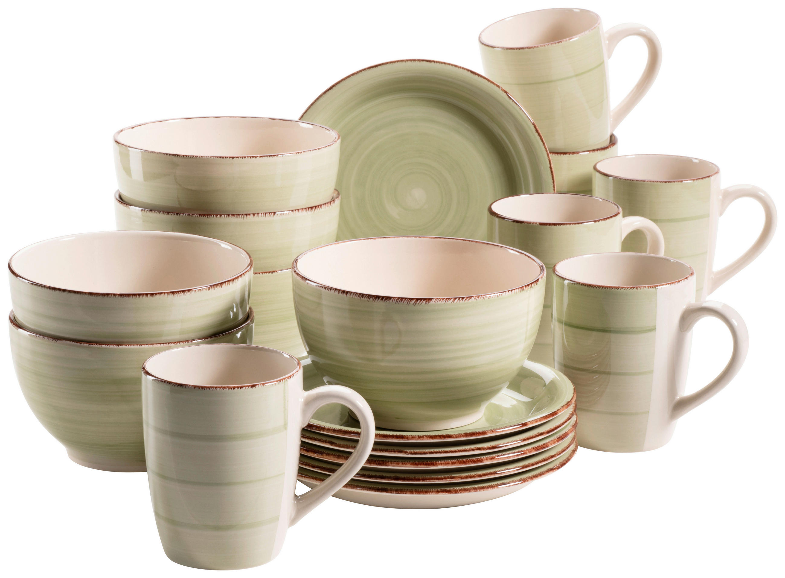 FRÜHSTÜCKSSET 18-teilig Grün  - Grün, Basics, Keramik - Mäser