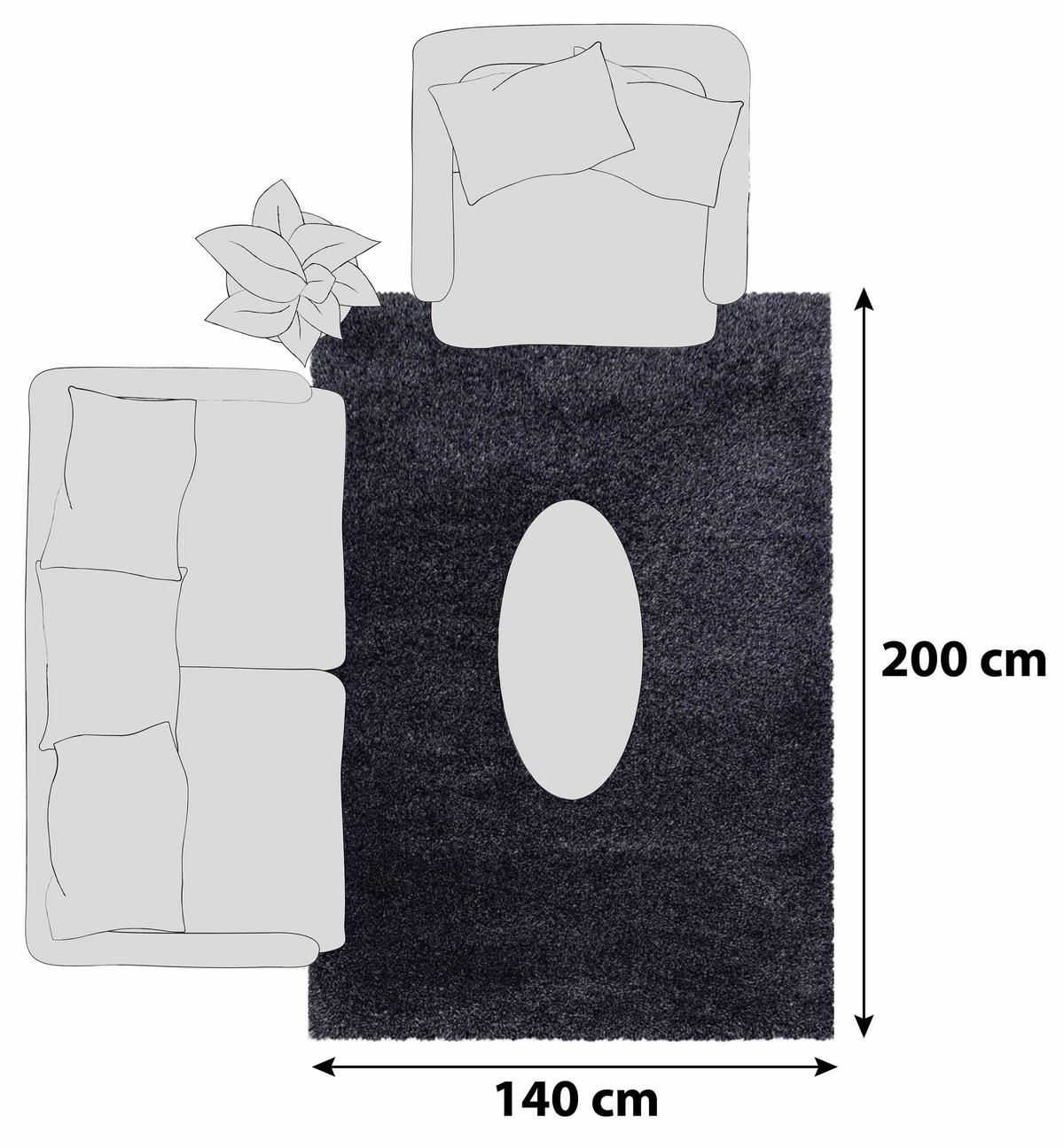 HOCHFLORTEPPICH 140/200 cm Fluffy 3500 Athrazit Anthrazit  - Anthrazit, Basics, Textil (140/200cm)