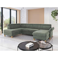 WOHNLANDSCHAFT GLENDALE E Dunkelgrün Flachgewebe  - Dunkelgrün/Eichefarben, KONVENTIONELL, Holz/Textil (193/321/166cm) - Sit & More