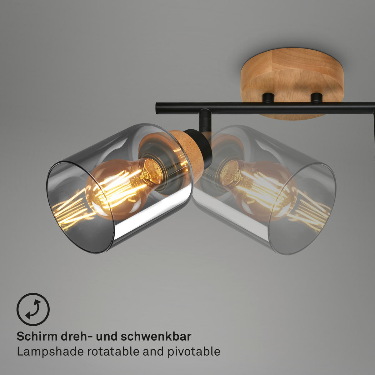 DECKENSPOTS 28/11/24 cm   - Eichefarben/Schwarz, Design, Glas/Holz (28/11/24cm)