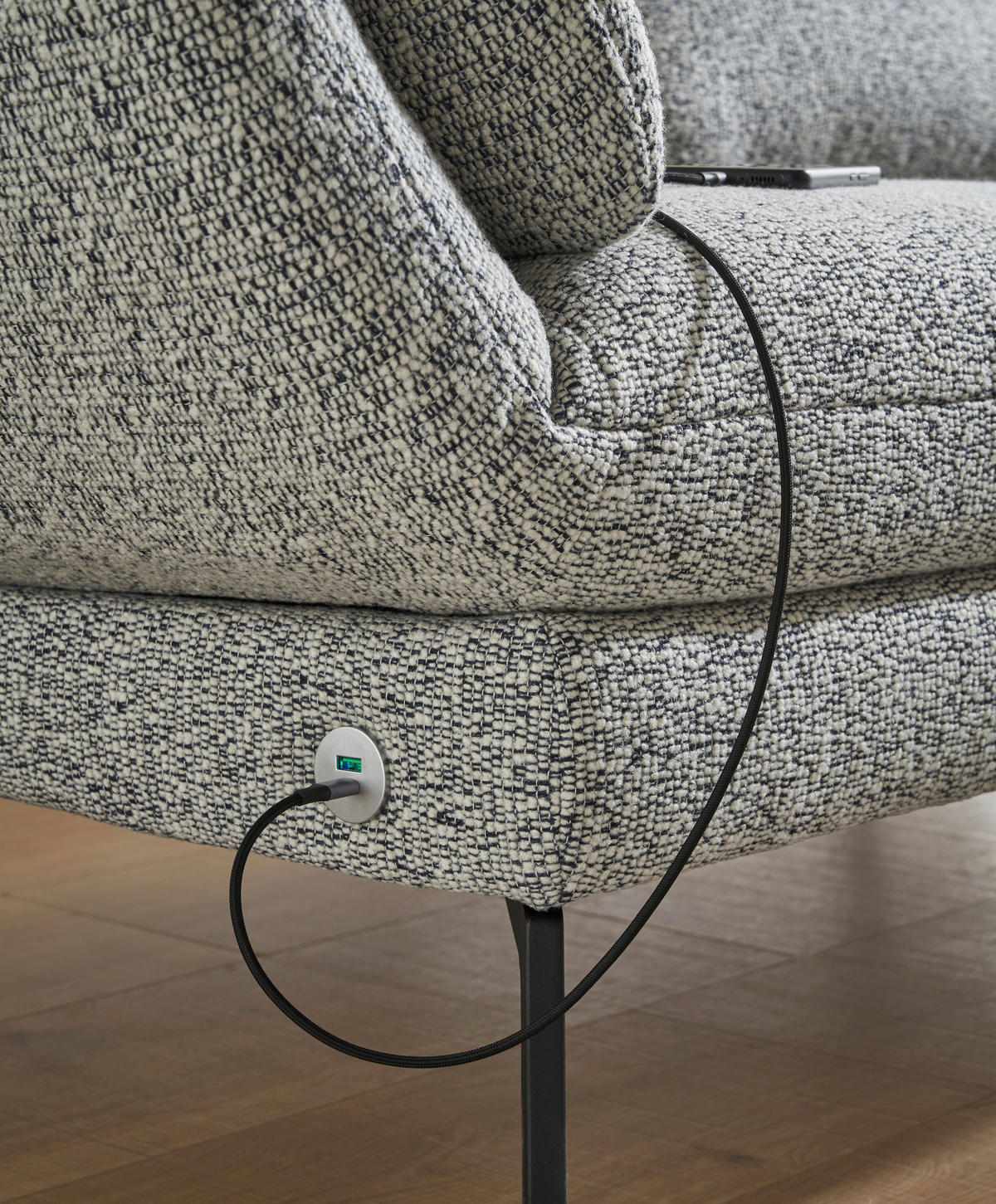 ECKSOFA in Flachgewebe Blaugrau  - Blaugrau/Schwarz, Design, Textil/Metall (255-365/175-224cm) - Dieter Knoll