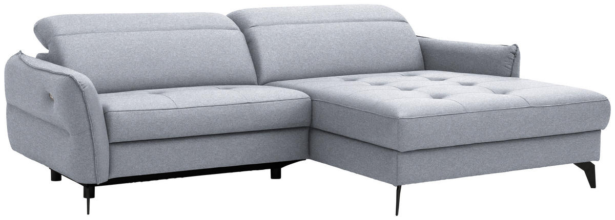 ECKSOFA Flachgewebe Hellgrau  - Hellgrau/Schwarz, Design, Textil/Metall (246/175cm) - Celina
