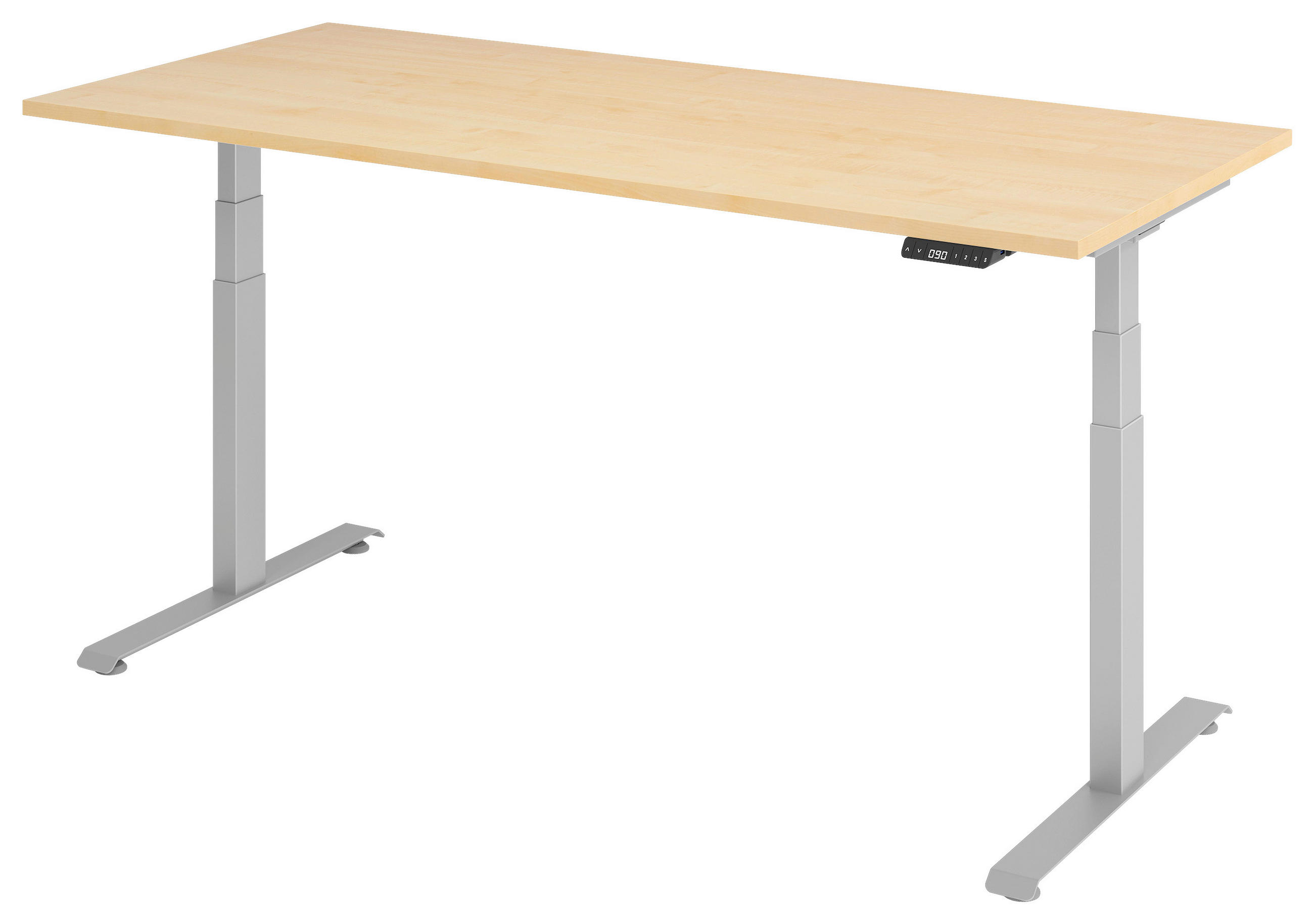 SCHREIBTISCH 180/80/64,5-129,5 cm Silberfarben, Ahornfarben elektrisch höhenverstellbar  - Silberfarben/Ahornfarben, KONVENTIONELL, Holzwerkstoff/Metall (180/80/64,5-129,5cm) - Venda