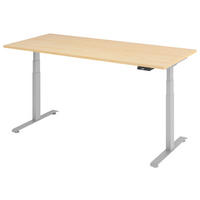 SCHREIBTISCH 180/80/64,5-129,5 cm Silberfarben, Ahornfarben elektrisch höhenverstellbar  - Silberfarben/Ahornfarben, KONVENTIONELL, Holzwerkstoff/Metall (180/80/64,5-129,5cm) - Venda