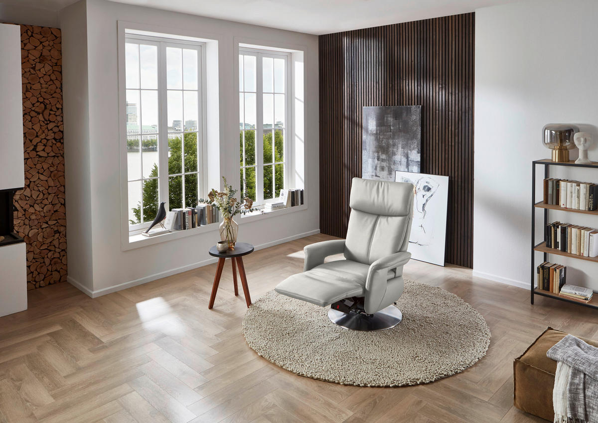 RELAXSESSEL in Leder Weiss  - Weiss/Edelstahlfarben, Design, Leder/Metall (78/112/85cm) - Cantus