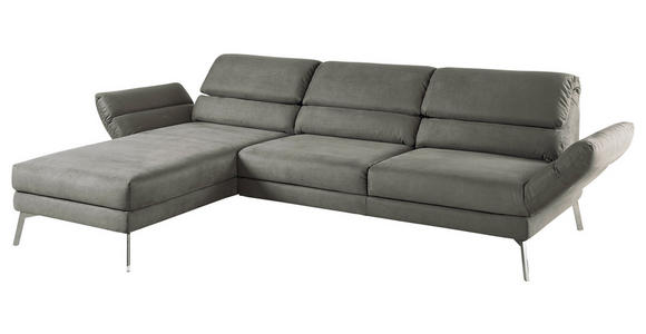 ECKSOFA Graphitfarben Mikrofaser  - Chromfarben/Graphitfarben, Design, Textil/Metall (176-217/273-327cm) - Dieter Knoll