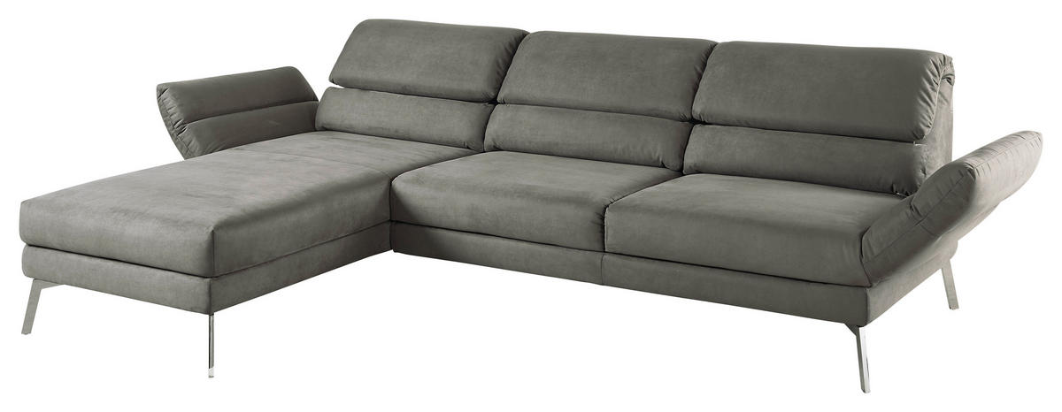 ECKSOFA in Mikrofaser Graphitfarben  - Chromfarben/Graphitfarben, Design, Textil/Metall (176-217/279-327cm) - Dieter Knoll