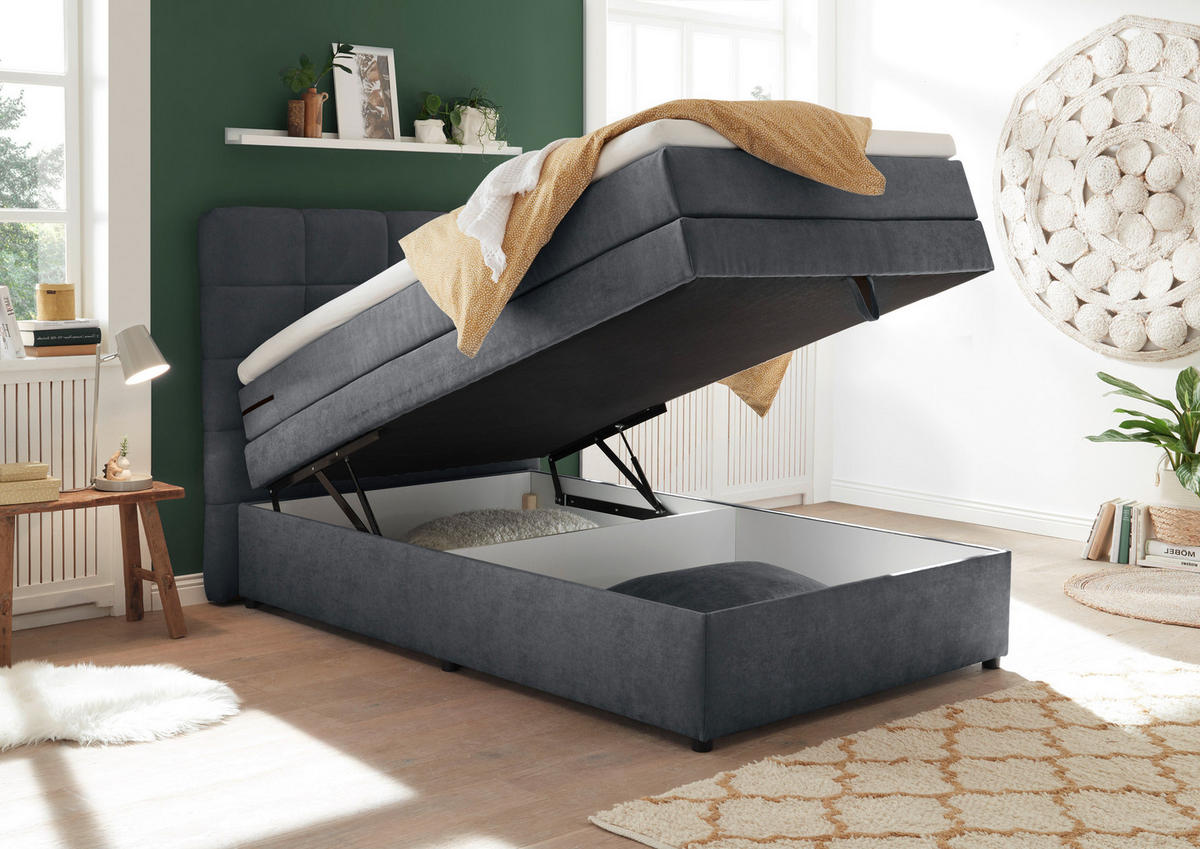 BOXSPRINGBETT 120/200 cm  in Anthrazit  - Anthrazit, Konventionell, Kunststoff (120/200cm) - MID.YOU