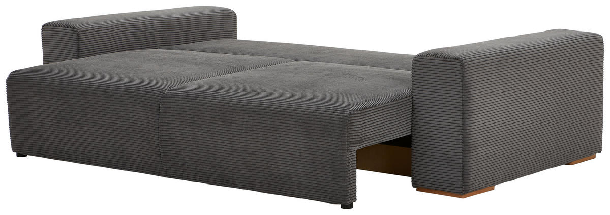 SCHLAFSOFA  mit Liegefunktion Cord Grau  - Buchefarben/Schwarz, KONVENTIONELL, Holz/Kunststoff (255/86/123cm) - Livetastic