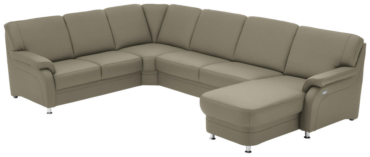 WOHNLANDSCHAFT Echtleder Ecru  - Ecru/Alufarben, Konventionell, Leder/Metall (239/329/165cm) - Beldomo Premium