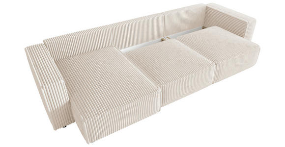 ECKSOFA Creme Cord Zierkissen, Rückenkissen, Schlaffunktion, Rücken echt  - Creme/Schwarz, MODERN, Kunststoff/Textil (153/350cm) - Xora