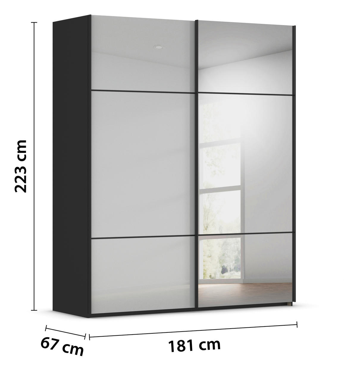 SCHWEBETÜRENSCHRANK  in Grau, Schwarz  - Schwarz/Grau, KONVENTIONELL, Glas/Holzwerkstoff (181/223/68cm) - Novel