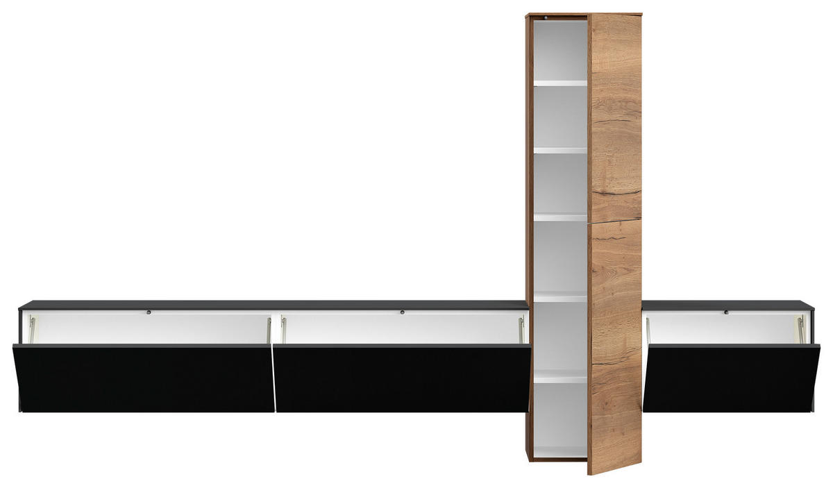 WOHNWAND  in Schwarz  282/160/37 cm  - Eichefarben/Schwarz, Design, Holzwerkstoff (282/160/37cm) - Celina Home