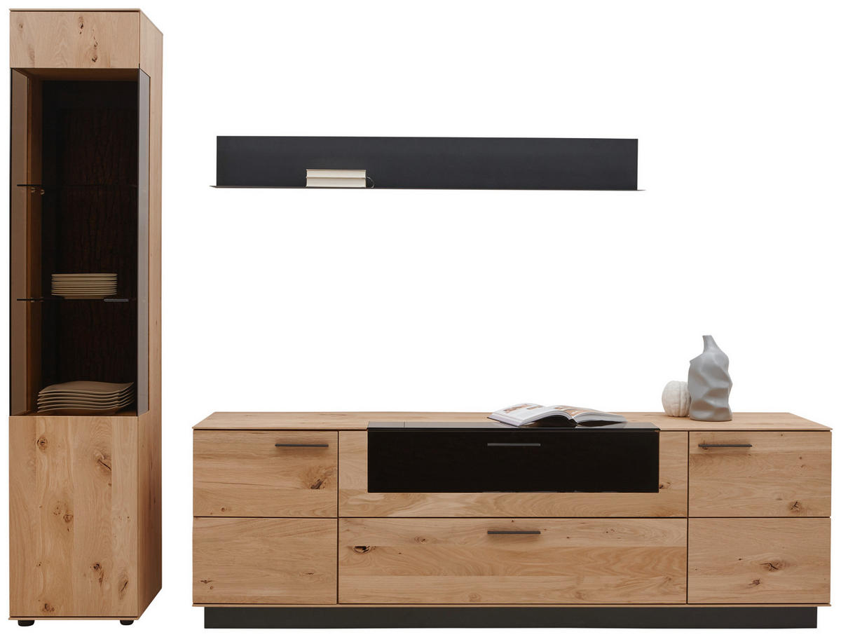 WOHNWAND  in Anthrazit, Eichefarben, Bronzefarben  269/205/49 cm  - Eichefarben/Anthrazit, Natur, Glas/Holz (269/205/49cm) - Valnatura