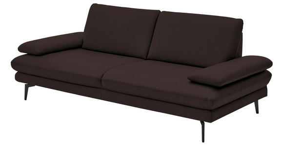 3-SITZER-SOFA in Leder Braun  - Schwarz/Braun, Design, Leder/Metall (222/86/104cm) - Dieter Knoll