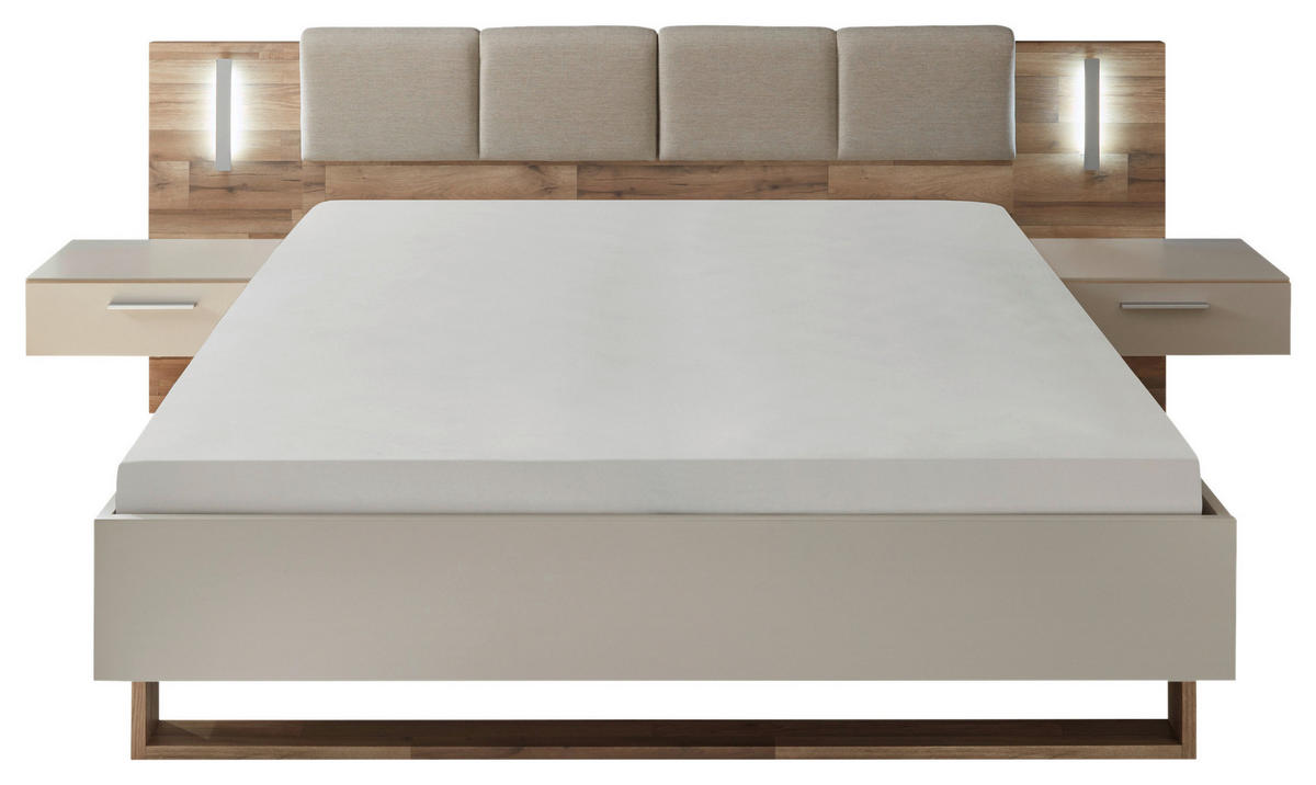 POSTELJNA GARNITURA  180 cm  x  200 cm , leseni material barve hrasta, barve šampanjca  - barve šampanjca/barve hrasta, Moderno, leseni material (180/200cm) - MID.YOU