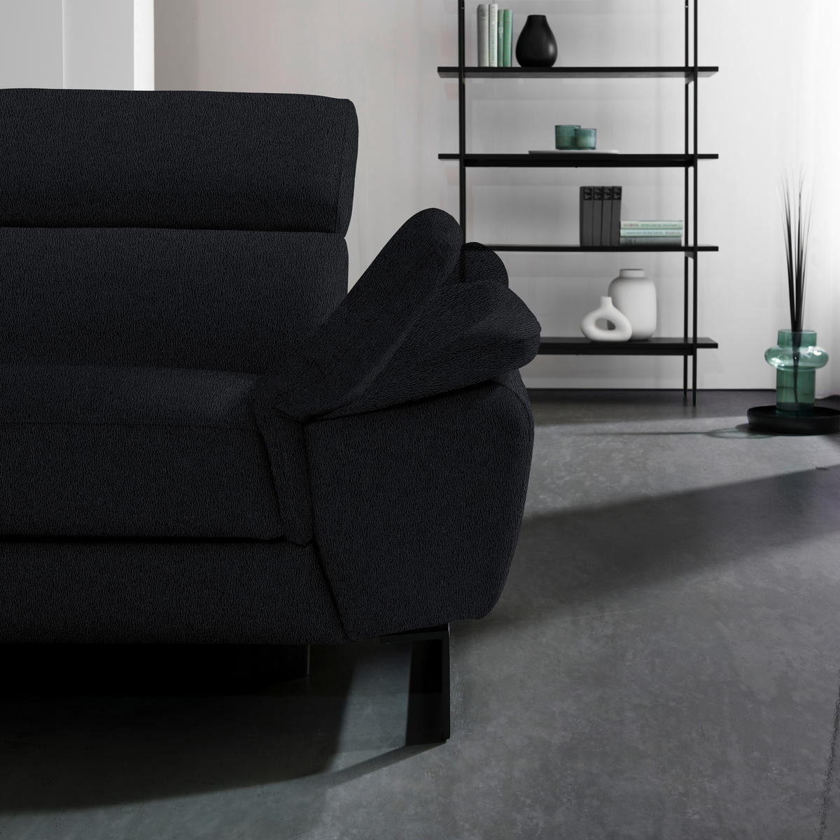 ECKSOFA in Echtleder Schwarz  - Schwarz, Design, Leder/Metall (281/225cm) - Celina Home