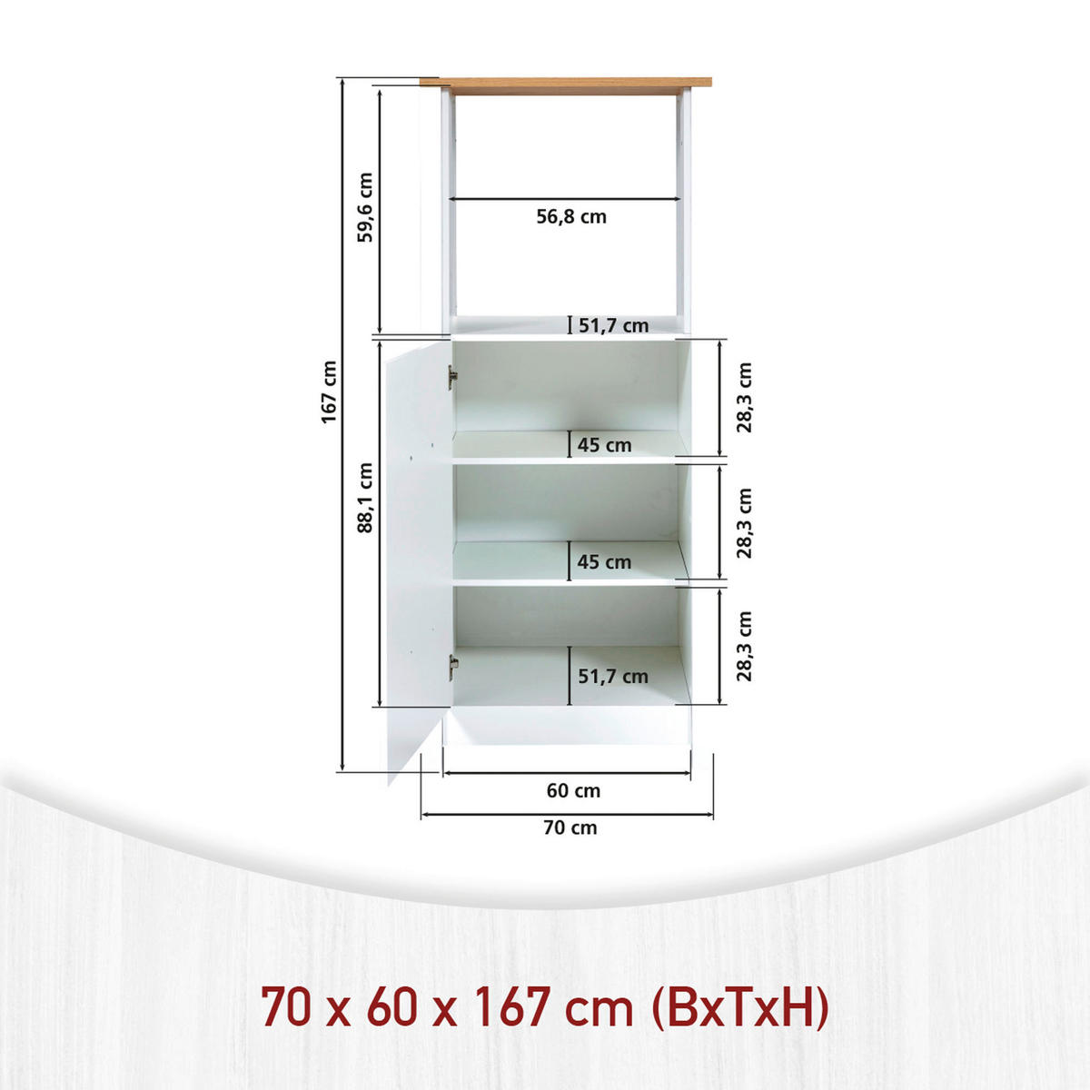 GERÄTEUMBAUSCHRANK 70/167/60 cm  in Weiß, Eiche Artisan  - Silberfarben/Weiß, MODERN, Holzwerkstoff/Metall (70/167/60cm) - home24