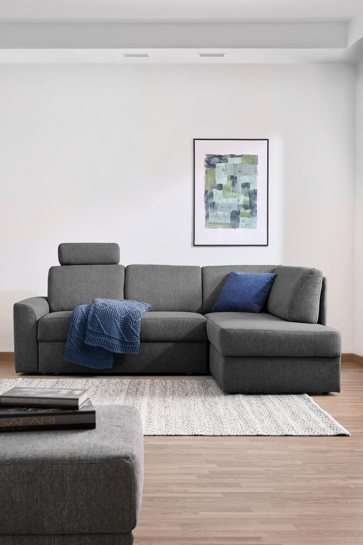 WOHNLANDSCHAFT  in Webstoff Grau  - Schwarz/Grau, KONVENTIONELL, Kunststoff/Textil (224/165cm) - Xora