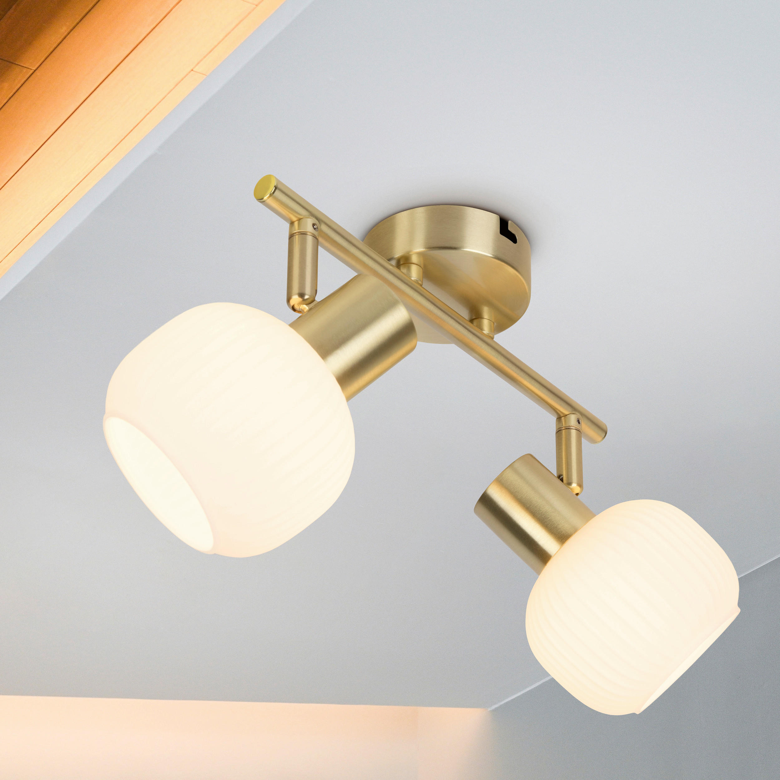 DECKENSTRAHLER LEARTA 25/10/18,5 cm   - Messingfarben/Weiß, LIFESTYLE, Glas/Metall (25/10/18,5cm) - Näve