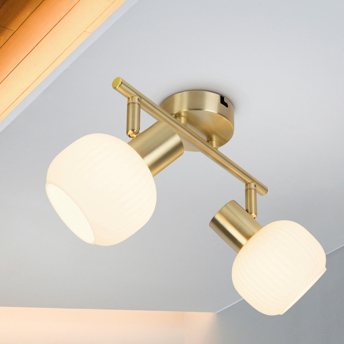 DECKENSTRAHLER LEARTA 25/10/18,5 cm   - Messingfarben/Weiß, LIFESTYLE, Glas/Metall (25/10/18,5cm) - Näve
