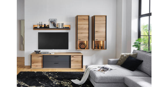 HÄNGEVITRINE in Schwarz, Eichefarben   - Eichefarben/Schwarz, KONVENTIONELL, Glas/Holzwerkstoff (50/141/38cm) - Xora