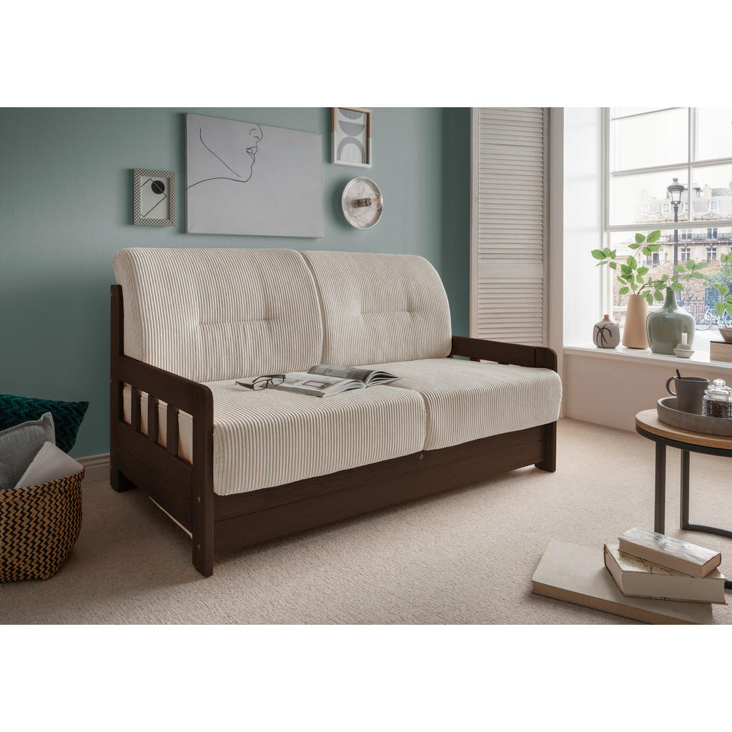 Thumbnail - Livetastic Schlafsofa, Nussbaum, Beige, Textil, Kiefer, massiv, Uni, 2-Sitzer, 154x88x90 cm, Made in EU, einzeln auszieh...