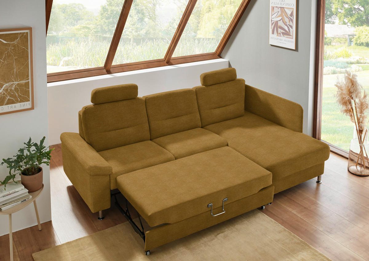 ECKSOFA  in Flachgewebe Currygelb  244/160 cm  - Currygelb/Alufarben, KONVENTIONELL, Textil/Metall (244/160cm) - Beldomo Comfort