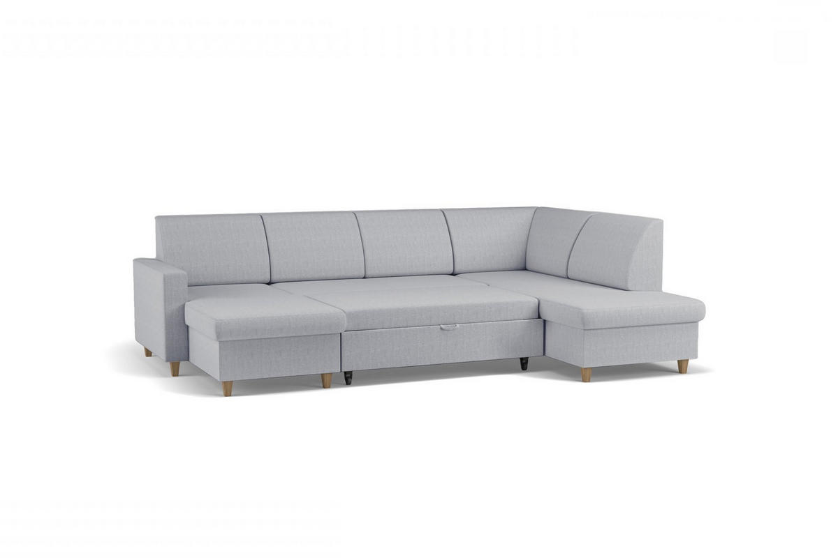 WOHNLANDSCHAFT Bouclé Hellgrau  - Buchefarben/Hellgrau, Design, Holz/Holzwerkstoff (310/160/145cm) - MID.YOU