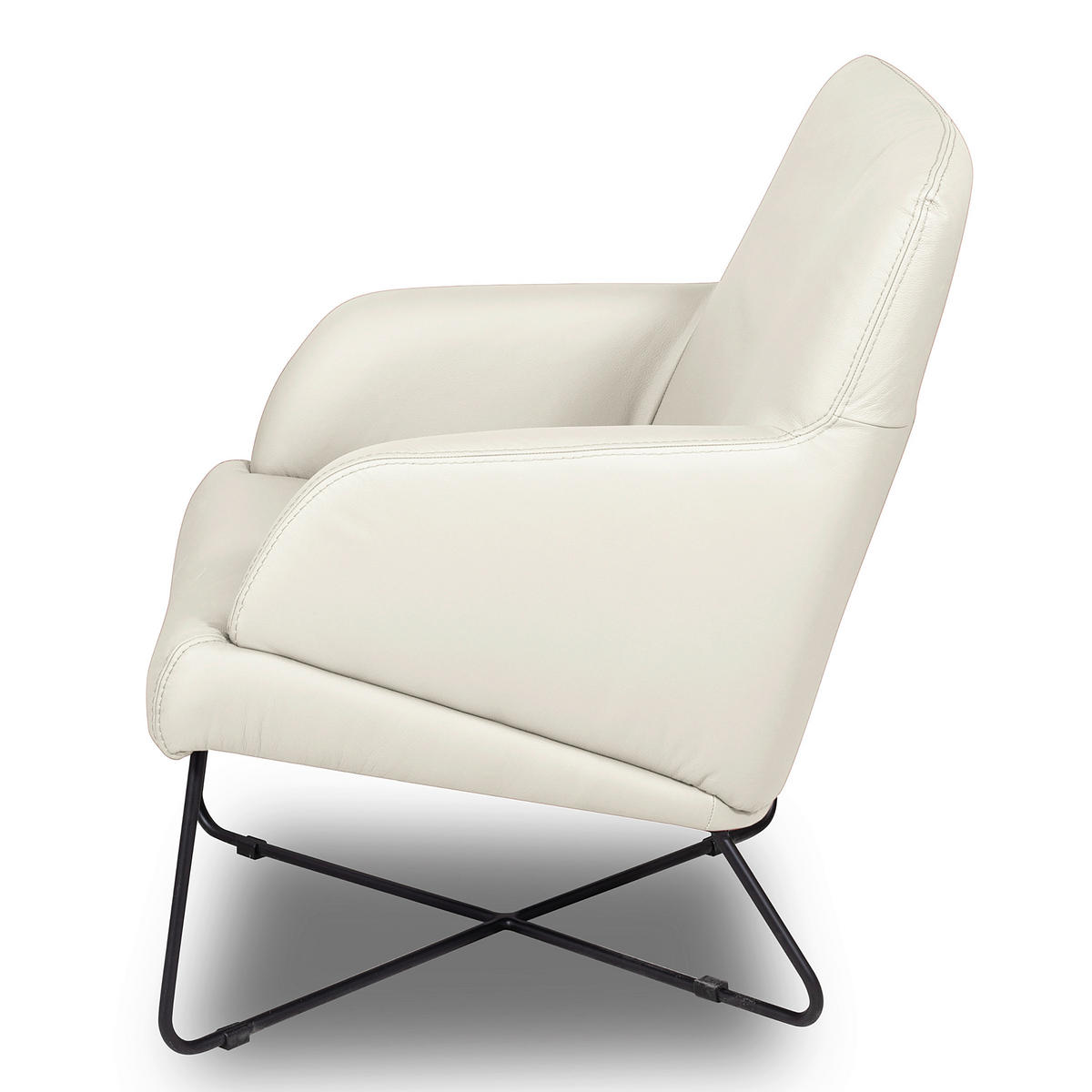 SESSEL in Echtleder Weiß  - Schwarz/Weiß, Design, Leder/Metall (67/87/74cm) - Livetastic