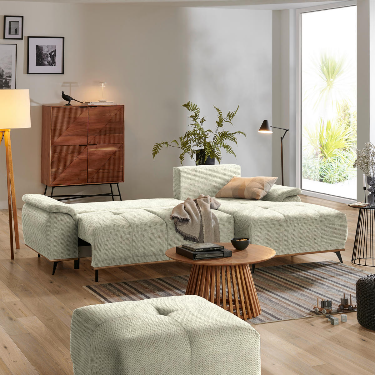 ECKSOFA in Chenille Beige  - Beige/Schwarz, Modern, Textil/Metall (262/168cm) - home24