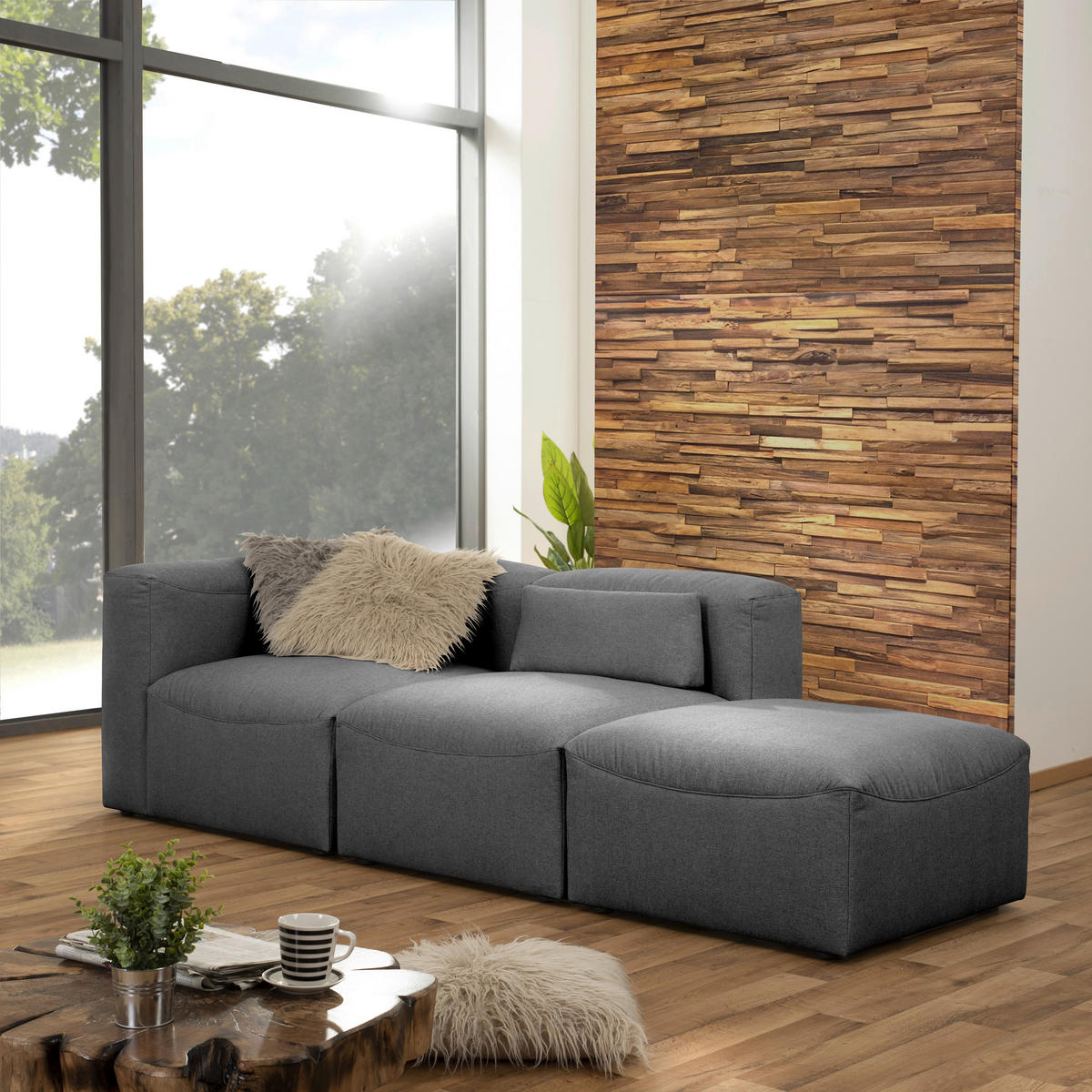 OTTOMANE LENA Anthrazit  - Anthrazit, Design, Kunststoff/Textil (250/73/100cm) - Max Winzer