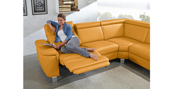 ECKSOFA in Echtleder Gelb  - Gelb/Alufarben, Design, Leder/Metall (239/271cm) - Cantus
