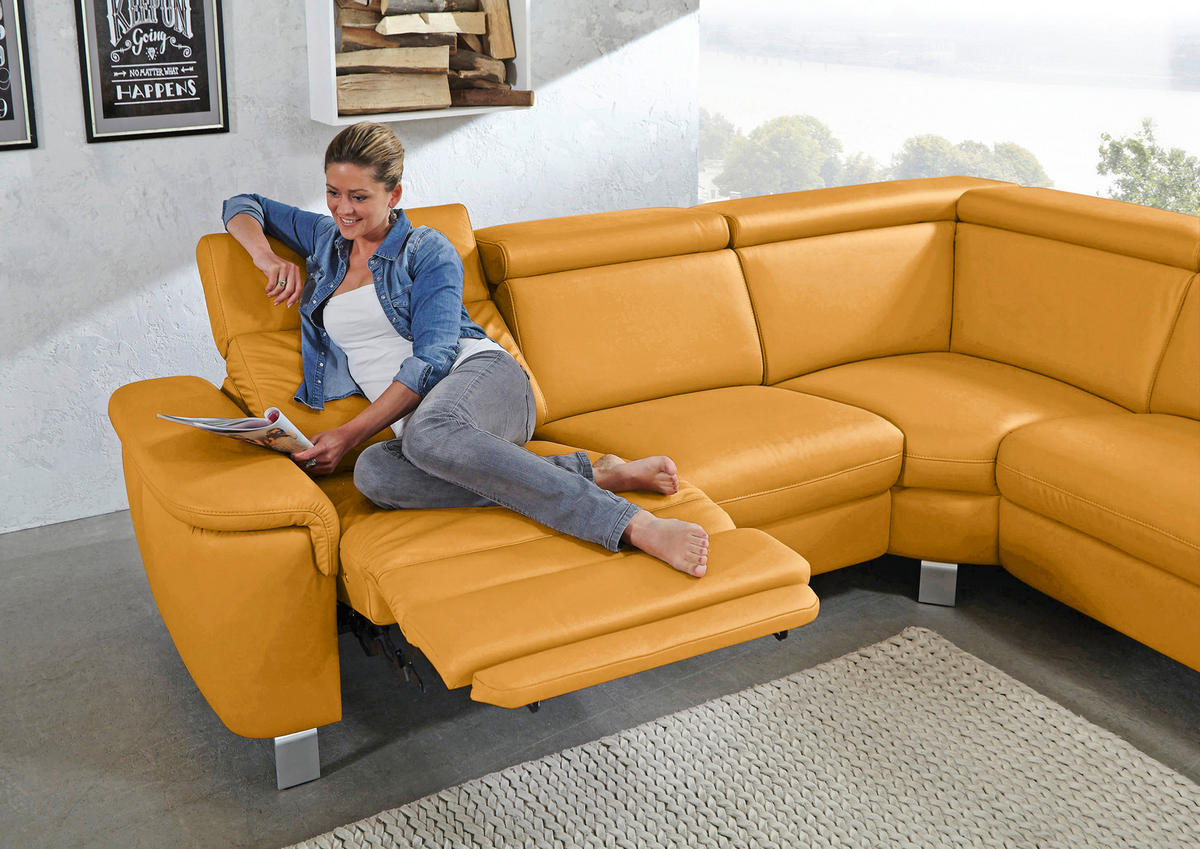 ECKSOFA Gelb Echtleder  - Gelb/Alufarben, Design, Leder/Metall (239/271cm) - Cantus