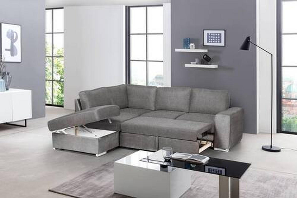 ECKSOFA in Mikrofaser Grau  - Chromfarben/Grau, Konventionell, Textil/Metall (213/248cm) - MID.YOU